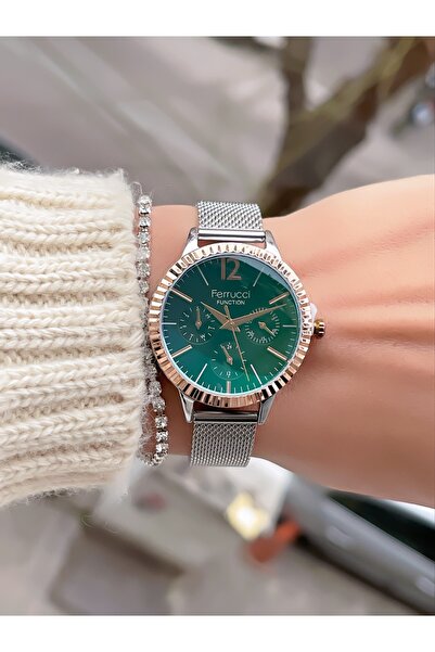 Ferrucci Stainless Steel Wire Function Phosphor Glass Women's Wristwatch + Bracelet with Gift