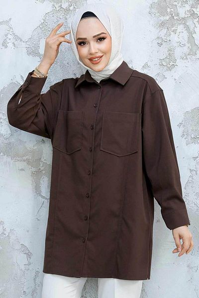 Neva Style Cămașă Puane Hijab Maro cu nasturi 10564KH