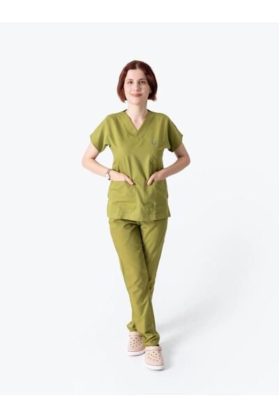 DENİZ MEDİKAL GİYİM Classic Series Oil Green Lycra Viscon Suit