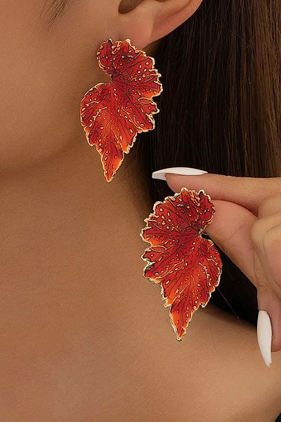 Glaren Big Orange Leaf Gold Color Women Earrings