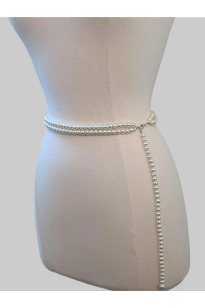 SHİNELİZE İnci Kemer İki Sıra İnci Kemer Asılı İncili Kuşaklar Gelin Kemeri A...