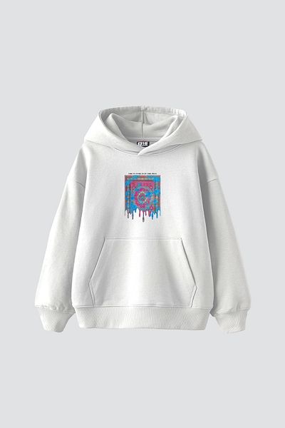 Sekizbiraltı Υγρό ρολό με στάμπα Oversize Unisex Λευκό κουκούλα