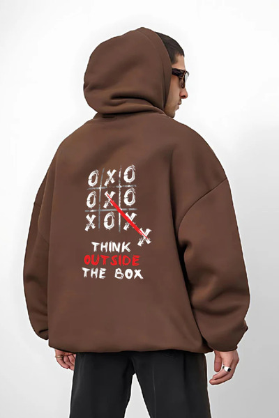 FECCY Hanorac cu glugă din bumbac imprimat cu mesajul „Think Outside The Box”