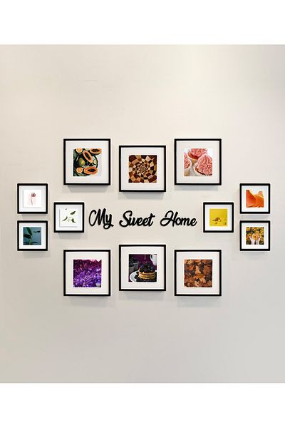Nobbystar My Sweet Home Written Adhesive Black Square Photo Frame with Removable Mat - Pack of 12