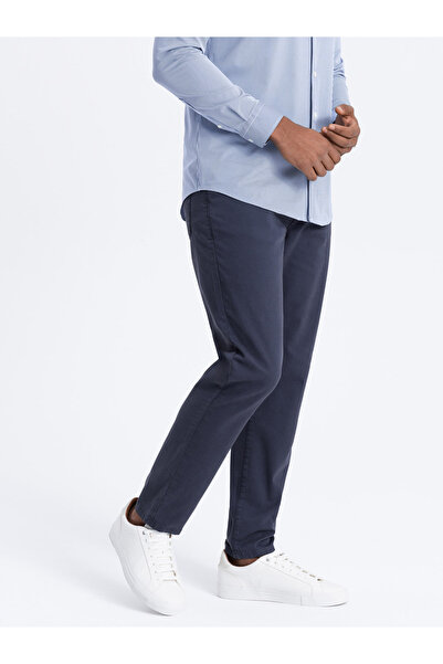 OMBRE Ανδρικό παντελόνι chino προσαρμοσμένο στα μέτρα σας - σκούρο μπλε V4 OM-PACP-0151 M