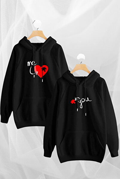 FECCY Set de 2 hanorace cu glugă din bumbac, design Lover Couple Me You