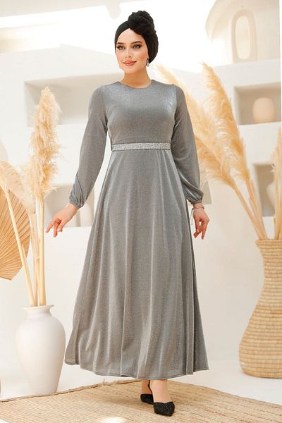 Neva Style Silvery Gray Hijab Evening Dress 42541Gr
