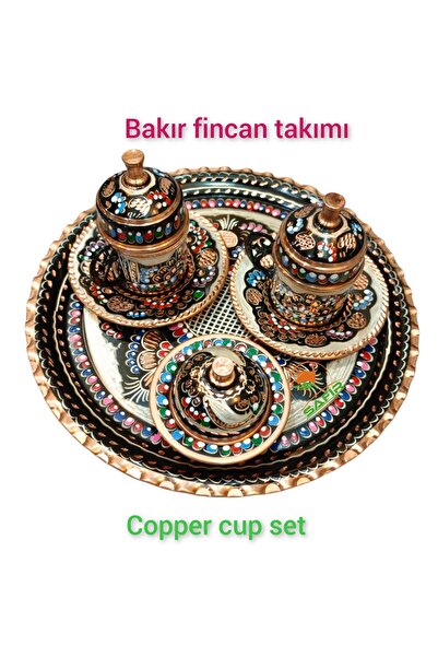 SAFİR ÇAY KAZANLARI Bakır Kahve Fincan Takımı Bakır Kahvelik 2 kişilik bakır kahve fincan takımı Siyah Hicivli model