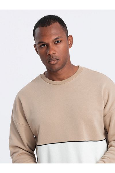 OMBRE Ανδρικό φούτερ OVERSIZE με συνδυασμό χρωμάτων σε αντίθεση - μπεζ V2 OM-SSNZ-0130 M