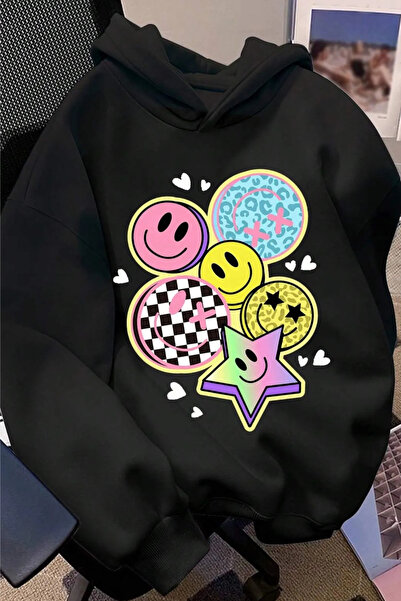 Wish BF αστέρια και χαμογελαστά πρόσωπα μπροστά με τύπωμα oversized φούτερ με...