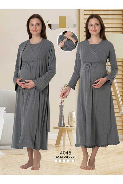 Lohussa Smoked Colorful Women's Maternity and Maternity Dressing Gown and Nightgown Set - Special Design