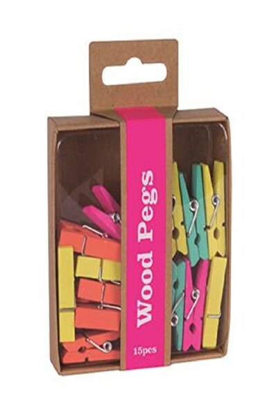 Aplı Apli Çeşitli floresan renklerde 15 ahşap mandal