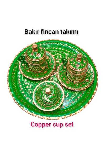 woodhub طقم فناجين قهوة نحاسي أخضر، طقم قهوة أنيق وطبيعي لشخصين