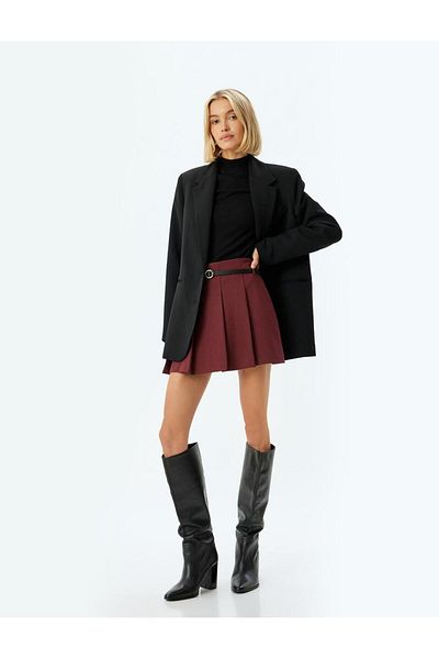 Koton Standard Waist Belted Pleated Mini Skirt