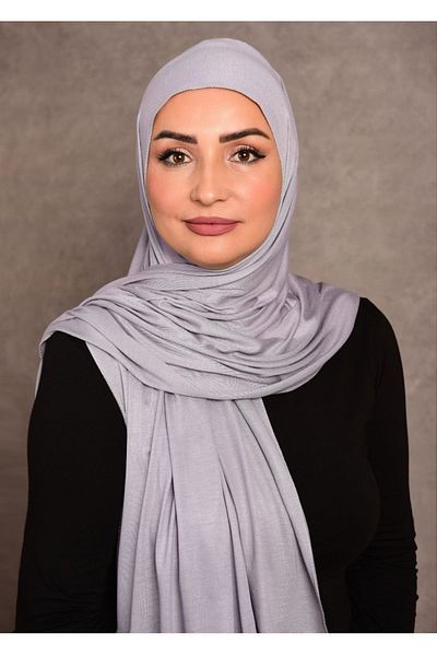 Şalcenneti.com Γυναικείο σάλι Hijab Combed Cotton - Long Seasonal, Special Stitched, Απλό Γκρι Χρώμα