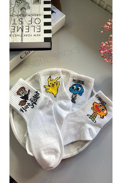 ASGÜL SOCKS Σετ κολεγιακές κάλτσες με σχέδια Unisex 4 ζευγάρια