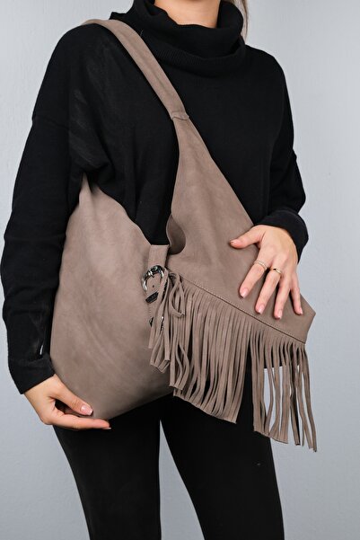 LuviShoes ROSALIN Kum Hakiki Deri Süet Püsküllü Kadın Omuz Çantası