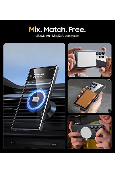 m.tk moveteck Galaxy S25 Ultra Kılıf Magsafe Wirelles Şarj Destekli Parlak Renkli Kenarlı Arkası Şeffaf Lensli