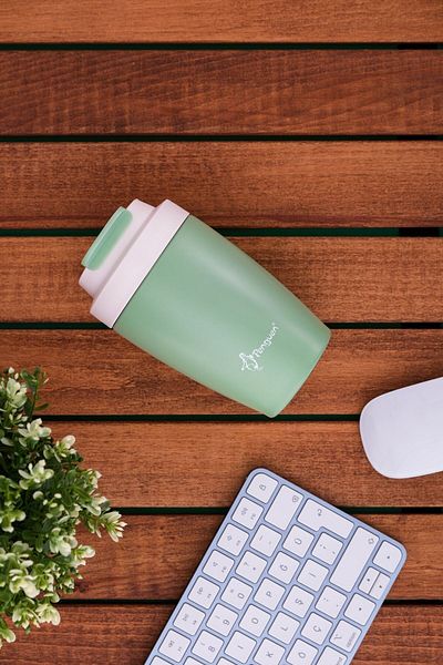 JASPER -3047 Green Thermos Mug with Straw 400 ml