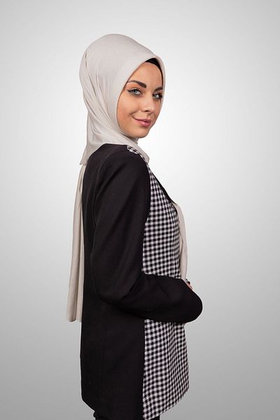Şalcenneti.com Women's Hijab Practical Combed Cotton Shawl with Sponge Front Ready Snap Stone Color Scarf