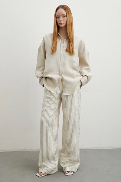 Never more Stone-Colored Linen Shirt - Robe and Pocket