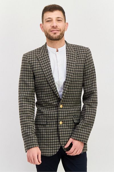 Asos Design Men Skinny Fit Checked Semi Formal Blazer, Grey