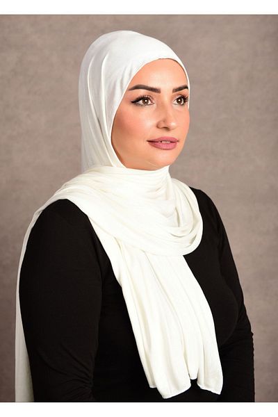 Şalcenneti.com Şal din bumbac pieptănat Hijab pentru femei, cusut special, lung, de sezon, culoare albă