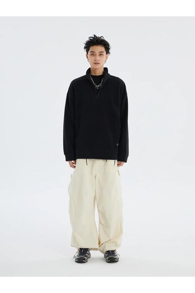 Trendiz Fleece Stand Collar Unisex Black Sweatshirt 2051