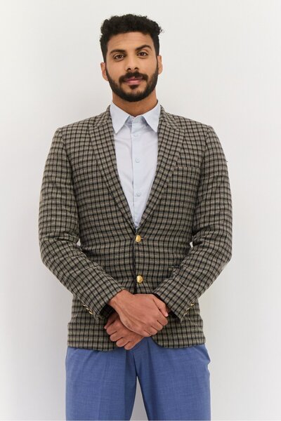 Asos Design بليزر رجالي شبه رسمي بقصة ضيقة ونقشة مربعات، بني