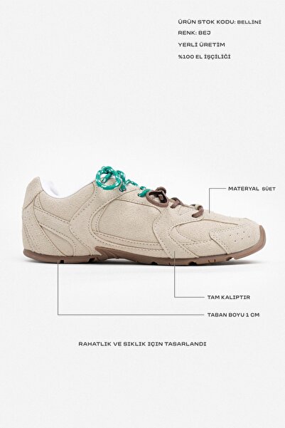 NİŞANTAŞI SHOES Dámské šněrovací tenisky Bellini Beige Suede Flat Sole