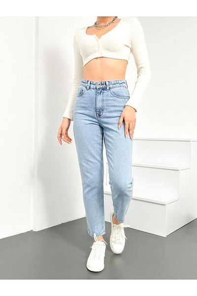 LİMABEL Milano New Season Maria Women's Blue Snow Wash Super High Waist Comfort Lycra Mom Jeans Pantalon 2025