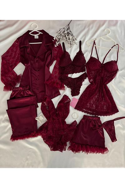 MH Moony Homewears Mânecă_Pijama DETALIATĂ din satin - SET Lenjerie de noapte din dantelă Beethoven