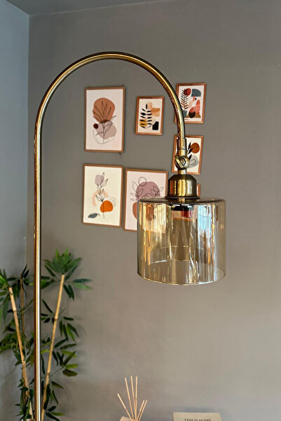 Bamyum Lille Bal Rengi Cam Lambader Modern Dekoratif Metal Oturma Odası Çalışma Odası Zemin Lambası