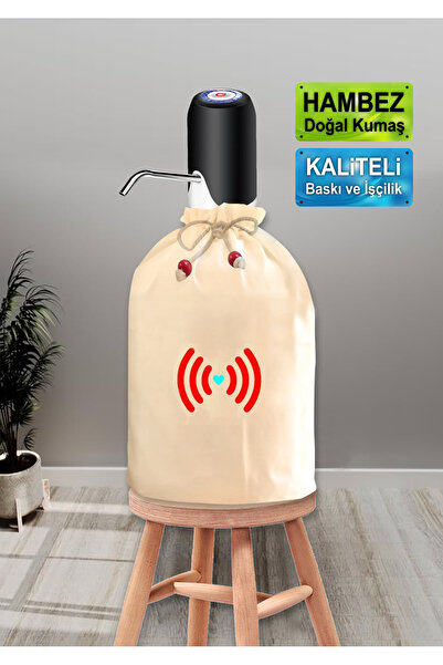 enmalife Dekoratif  Wi-Fi Baskılı Damacana Kılıfı Doğal Hambez Büzgü İpli Yık...