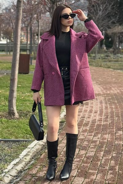 GÜLSELİ Дамско кашмирено палто с хастар и рита кост в цвят фуксия