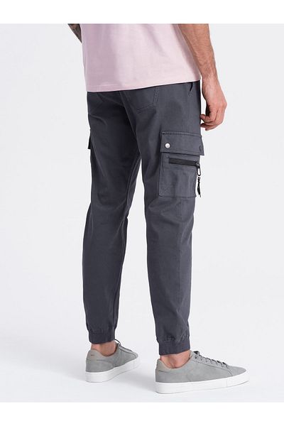 OMBRE Ανδρικό παντελόνι JOGGER με τσέπες cargo με φερμουάρ - γραφίτης V3 OM-PAJO-0125 S