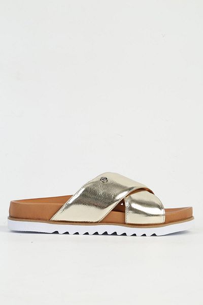 Pierre Cardin Genuine Leather Light Gold Women's Slippers Pc-54601