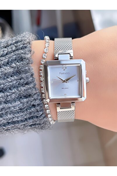 Ferrucci Steel Mesh Cord Milano Square Case Women's Wristwatch + Bracelet with Gift