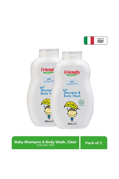 Friendly Organic Baby Shampoo & Body Wash, 400ml Perfume Free,  Pack of 2