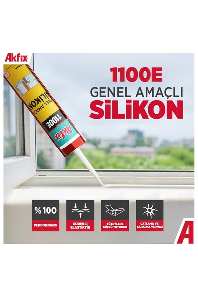 Akfix Beyaz Genel Amaçlı Silikon Yapıştırma Sızıntı Önleyici Dolgu Silikonu Akfix 1100E 280 gr 1 Adet