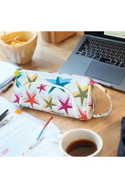 BABUN Big Pencil Case with Star Pattern - Organic Canvas, Cotton Cloth, Toiletry Bag