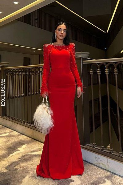 Mossta Lurex Crepe Evening Dress with Low Back Pearl Detail Red