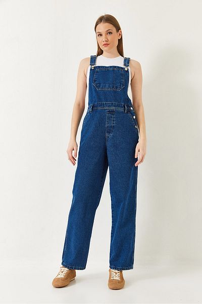 Bianco Lucci Women's Strap Bag Pocket Long Denim Salopet