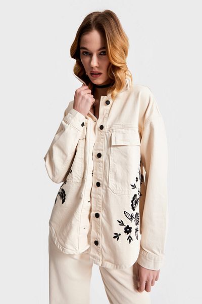 its basic Γυναικείο Raw Color 7S569 Κεντημένο Σχέδιο Oversize Τζιν Μπουφάν