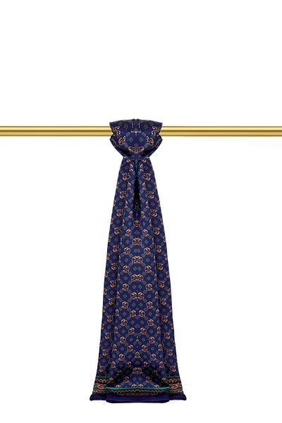 Bursa İpek Navy Blue Patterned Men's Silk Cashew
