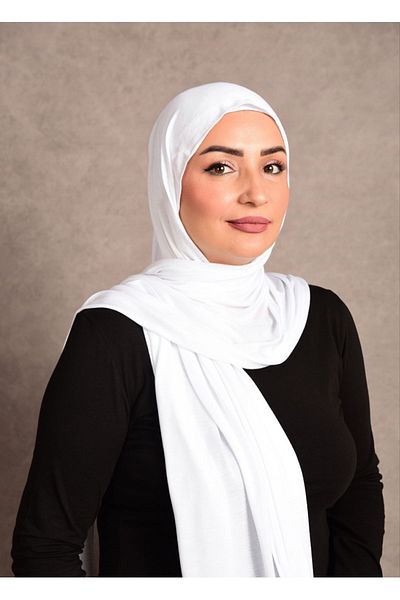 Şalcenneti.com Culoare albă optică - șal de damă din bumbac pieptănat hijab, lung sezonier, cusut special