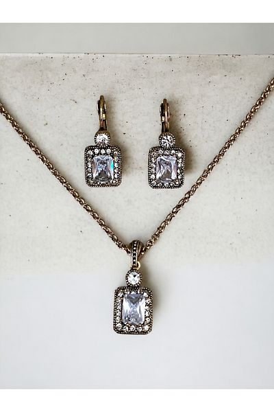 FAYRA ACCESSORIES Zircon Stone Baguette Necklace and Earring Set