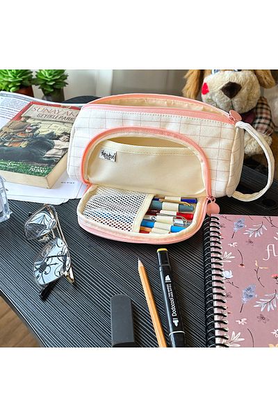 BABUN Pink Checked Ilgaz - Organic Canvas Cotton Toiletry Bag