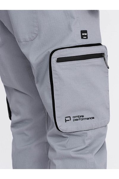 OMBRE Pánské kalhoty JOGGER se zapínáním a kapsami na zip - světle šedé V8 OM-PAJO-0135 XL