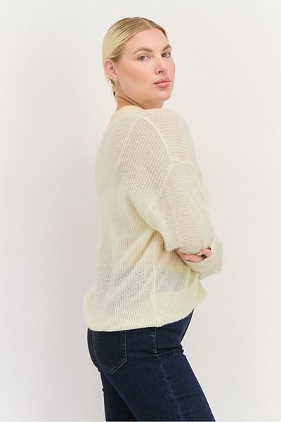 Esprit Women V-neck Textured Cardigan, Beige